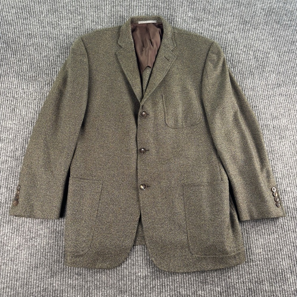 Hickey Freeman Suit Jacket 44R Green Wool Silk Cashmere Premium Luxury Union USA